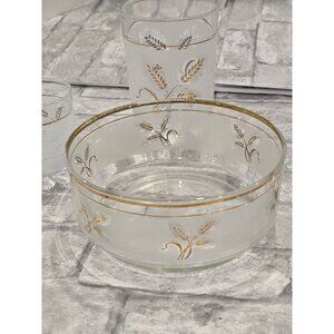 Vintage DeValbor Italian Covetro Frosted Gold Leaf Rock Glasses, Tumbler Ice Buc